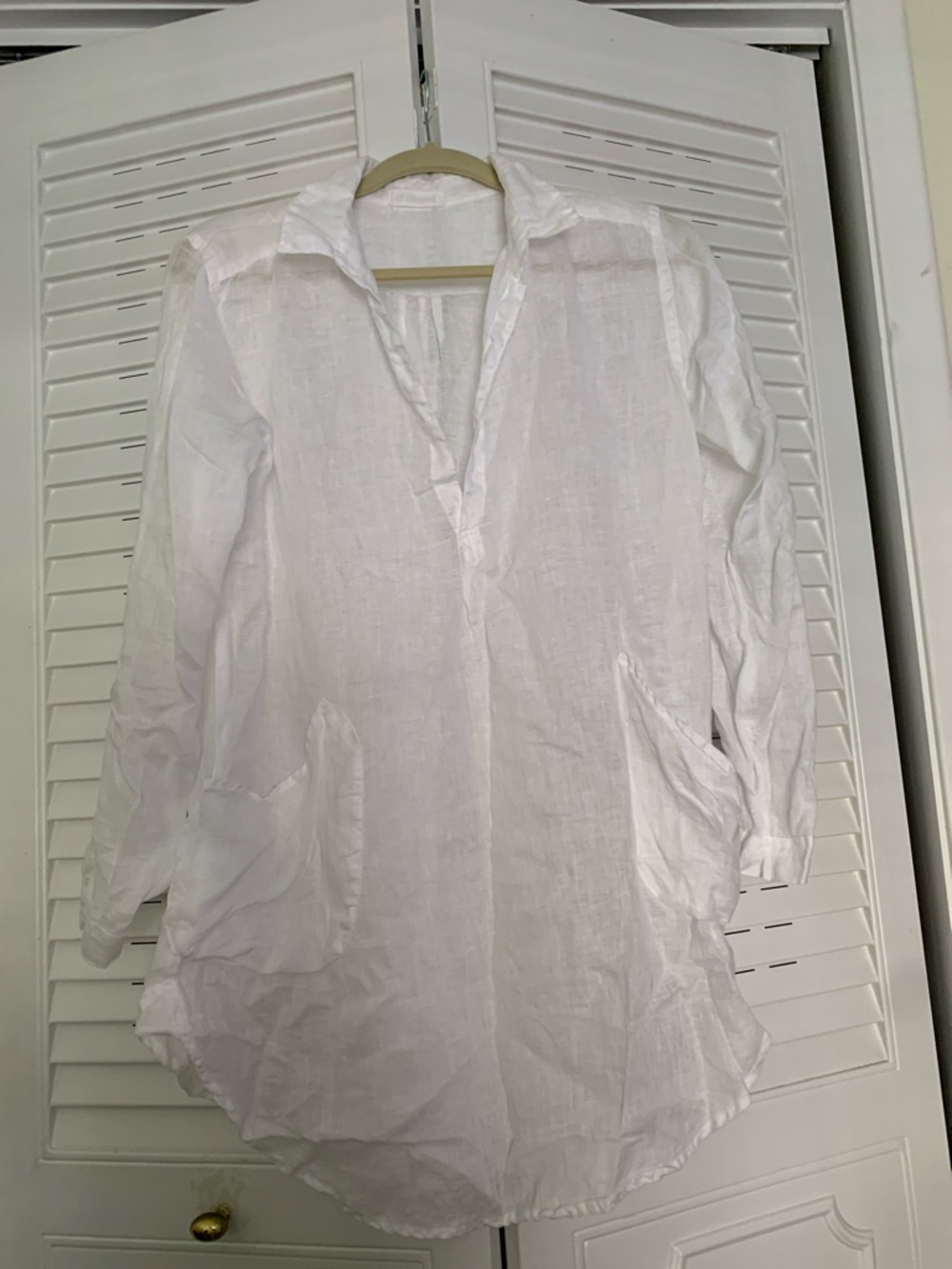 CP Shades White Linen Button-Down Tunic Shirt